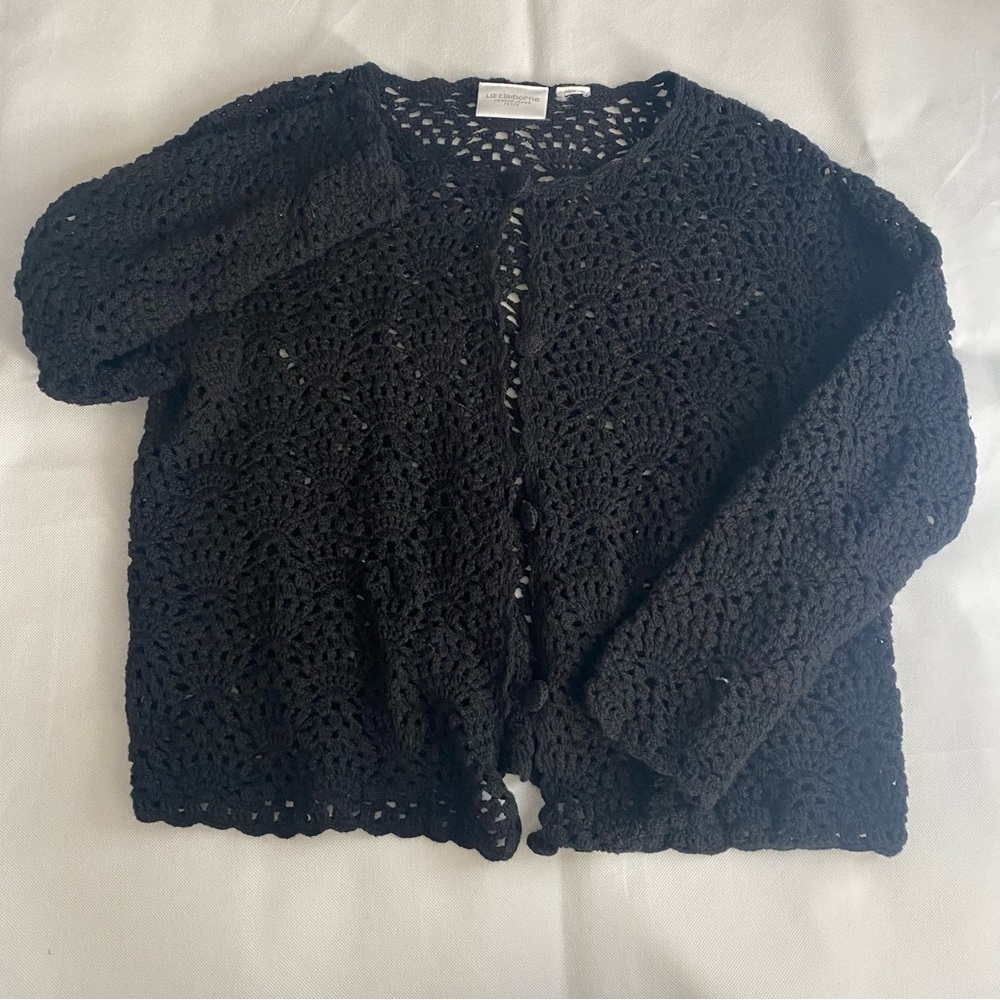 Liz Claiborne Black Crochet Cardigan